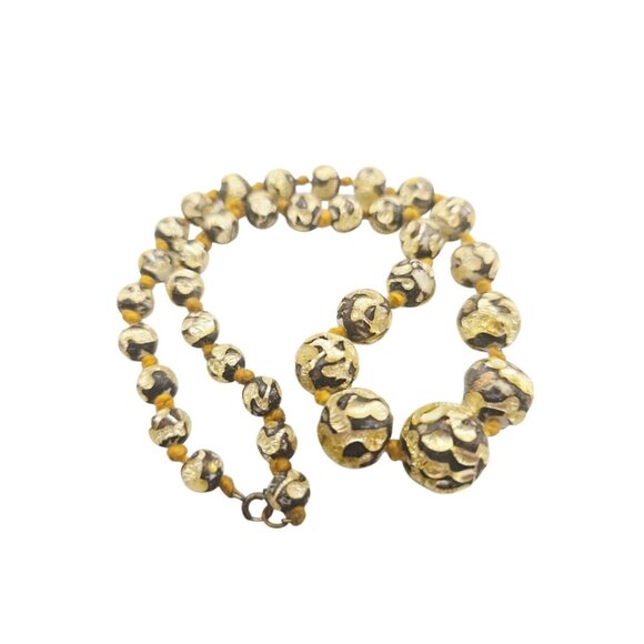 Amazing Art Deco Hand Knotted Dimpled Foil Style Glass Necklace (A8984) - Picture 3 of 4